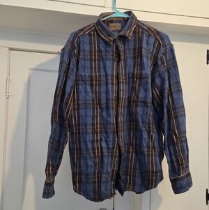 St. John's Bay Blue and Brown Plaid Shirt